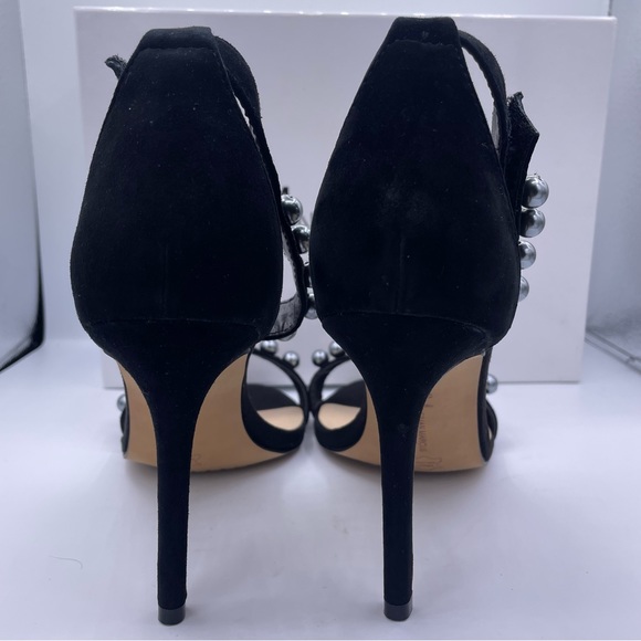 NEIMAN MARCUS suede pearl ankle strap high heel sandals women Size 8 - Picture 5 of 9